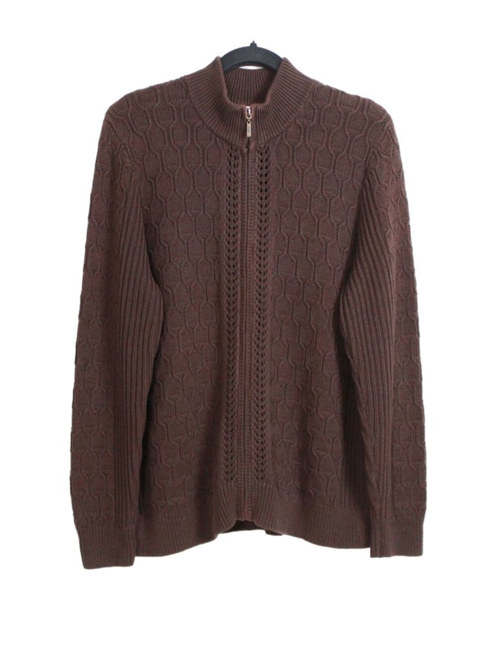 Tabi Cotton Full-zip Mixed Knit Mock Neck Sweater XL